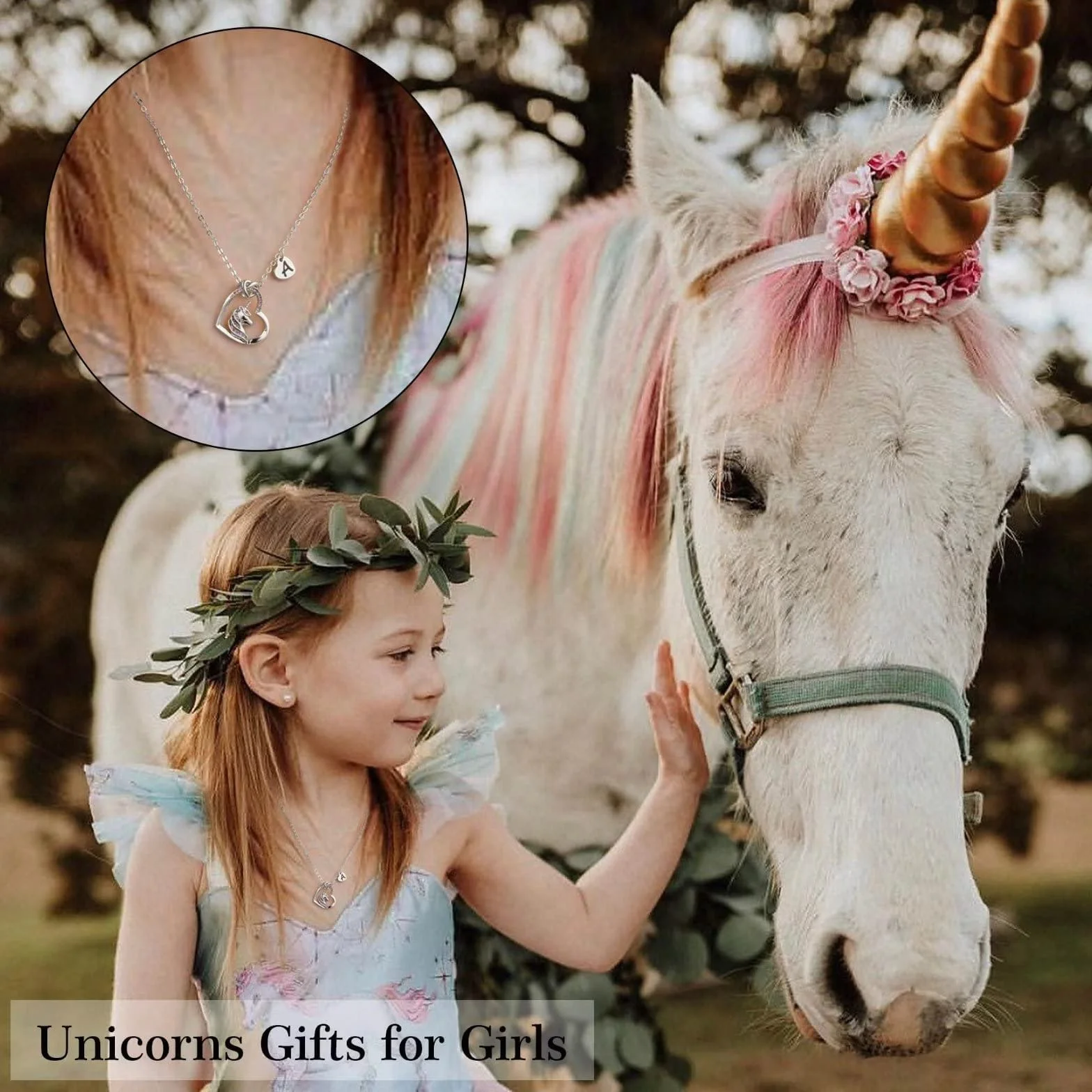 TINGN Collana Unicorno Regali per Ragazze, Ciondolo Cuore Iniziale Placcato Oro Bianco 14k CZ Collana con Iniziale Unicorno per Ragazze Compleanno Unicorni Regali per Ragazze Gioielli da Donna