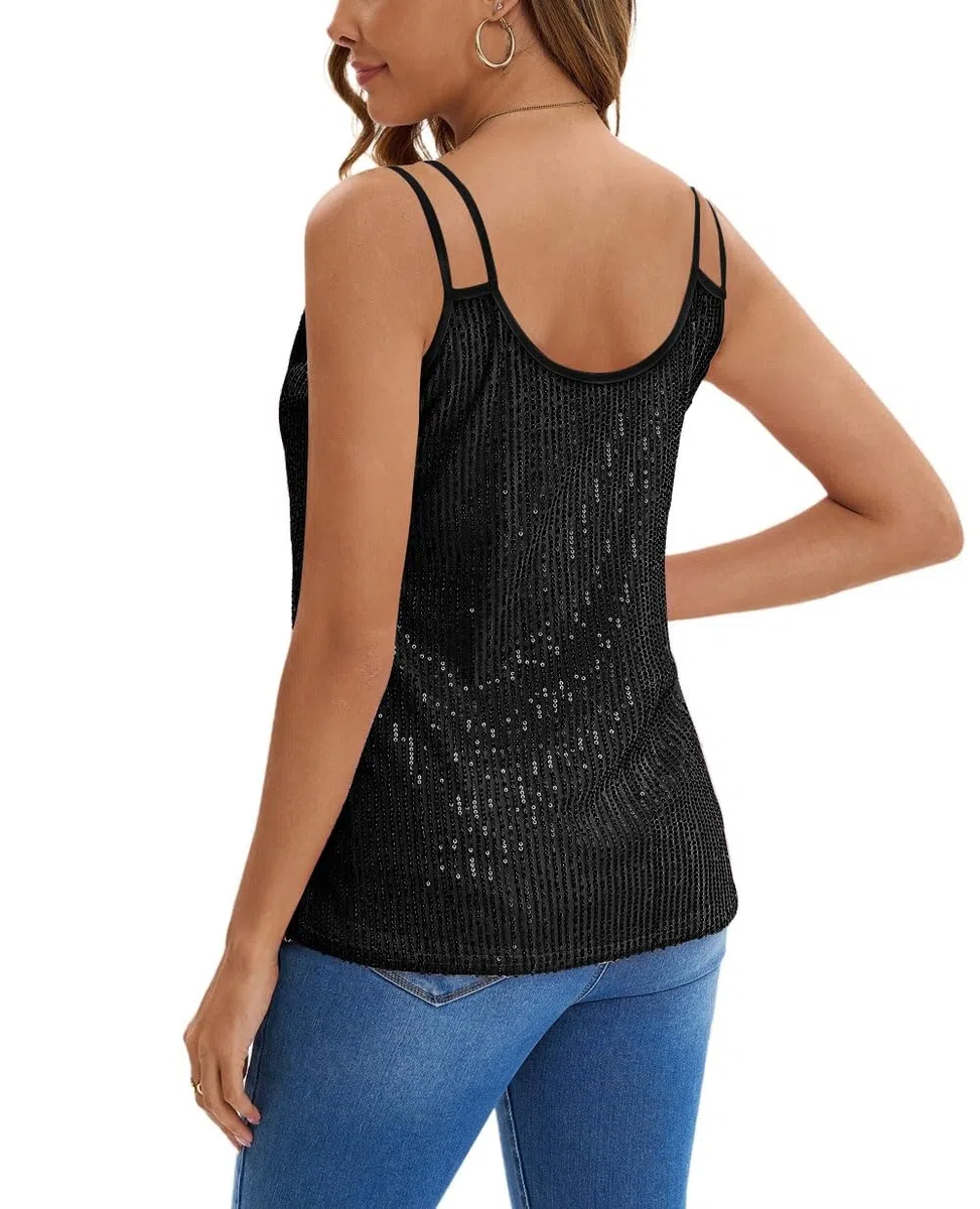 Gilet da donna senza maniche con paillettes top scollo a V top scintillante