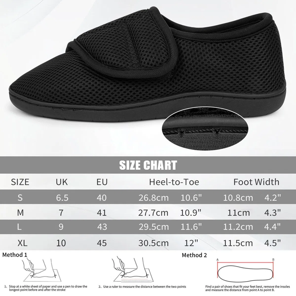 HOTUT Pantofola Uomo Elasticizzata con Strappo, Pantofole Uomo Estive Ciabatte da Anziani, Pantofole Casa con Strappo per Anziani, Diabetici e Piedi Delicati - Nero