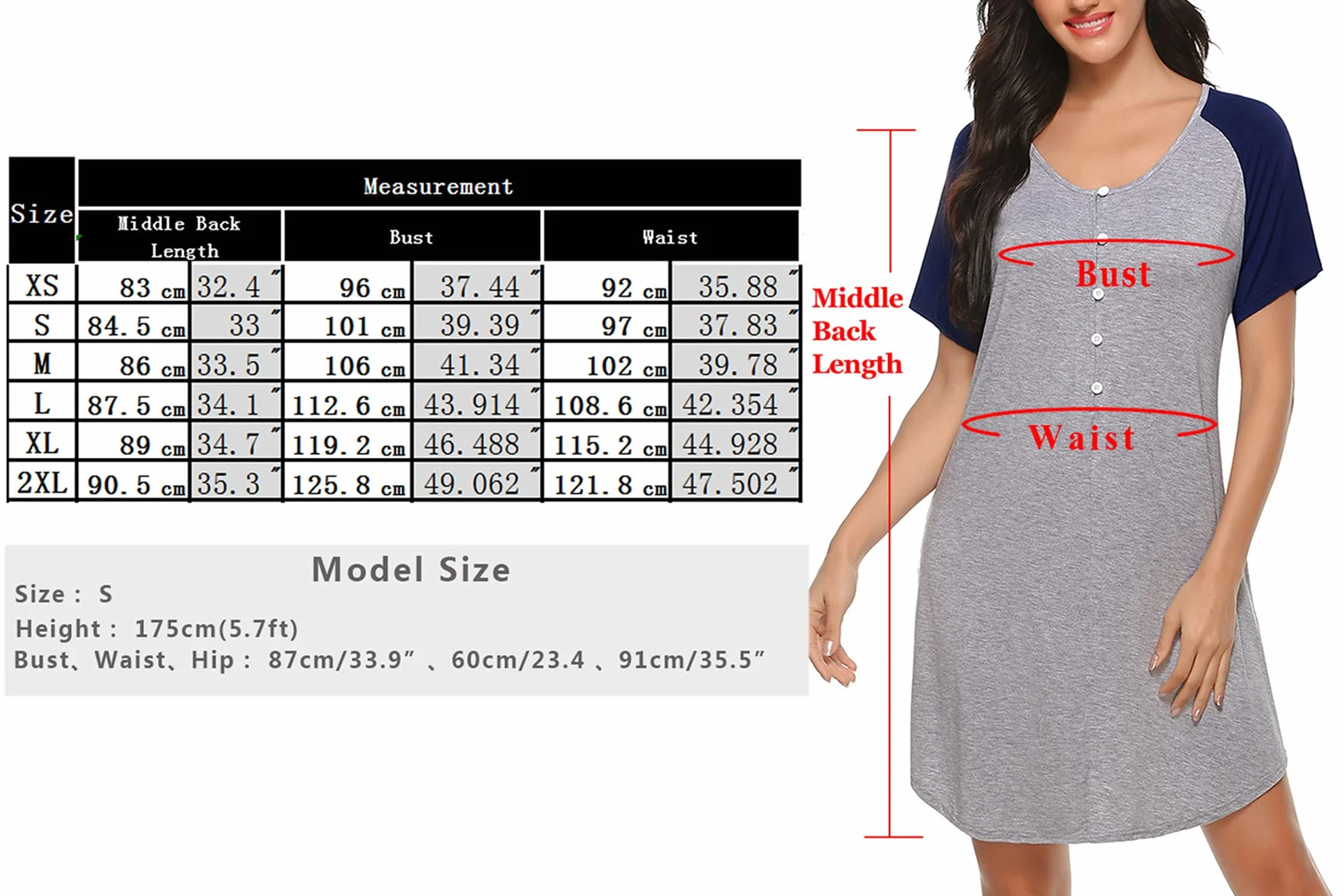 Uniexcosm Camicie Notte Donna, Camicia da Notte Parto Ospedale Camicia da Notte Allattamento con Bottoni Scollo a V Camicia Premaman Manica Corta Raglan Adatto Casa