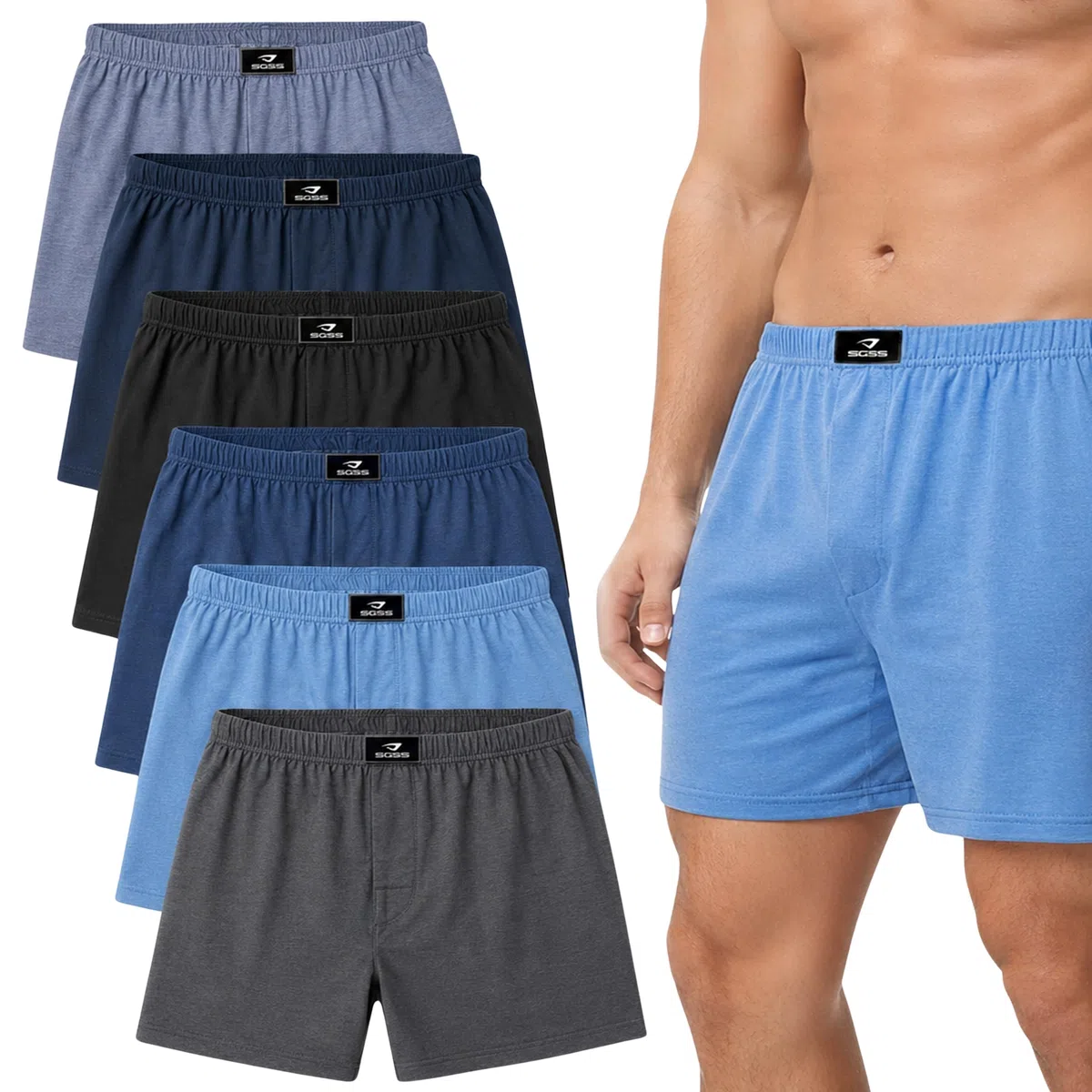 SGS Boxer Uomo Morbidi e Larghi - Mutande Uomo a Pantaloncino in 100% Cotone, Mutande a Pantaloncino, Confezione da 10 o 6 - Boxer Uomo Cotone di Tela