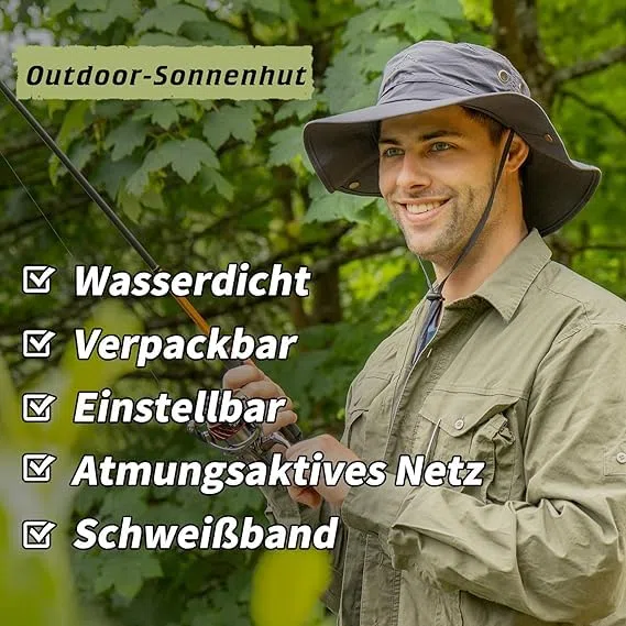 TOP-EX XL/XXL Cappello da sole da uomo a tesa larga UPF 50+ & impermeabile, grandi cappelli estivi per escursioni, trekking, pesca, campeggio, vela, pieghevole, regolabile, traspirante