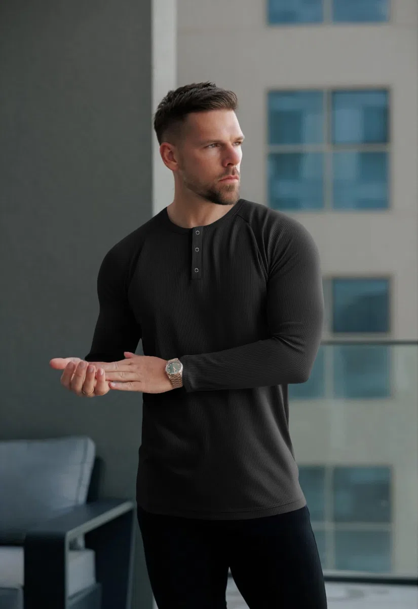 Muscle Cmdr Maglietta Uomo,Magliette Uomo Manica Corta e Lunghe, Casual Slim Fit Henley Maglietta