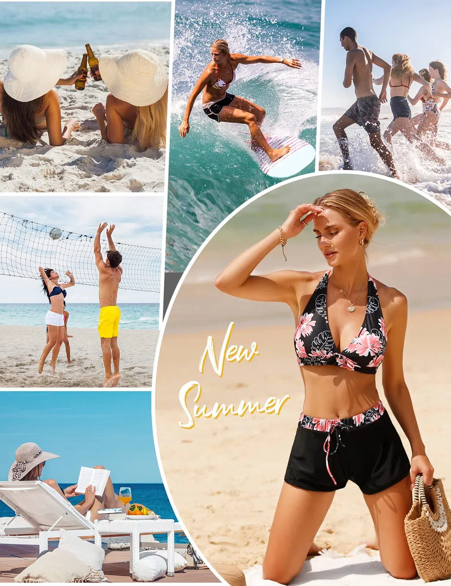 Vancavoo Costume da Bagno 2 Pezzi Donna Push Up Bikini Set Costumi da Mare Due Pezzi con Pantaloncini da Bagno Spiaggia Swimsuit Beachwear Estate