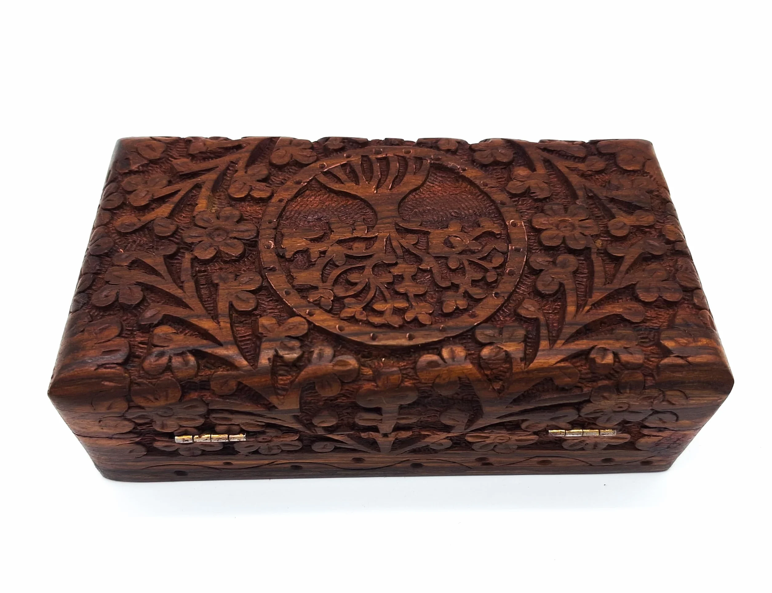 Scatola in legno fatta a mano, misura M, con albero della vita, per gioielli, per famiglia, spiritualità, stile di vita, India (dimensioni M 17 x 9,5 x 5,5 cm, peso circa 375 g)