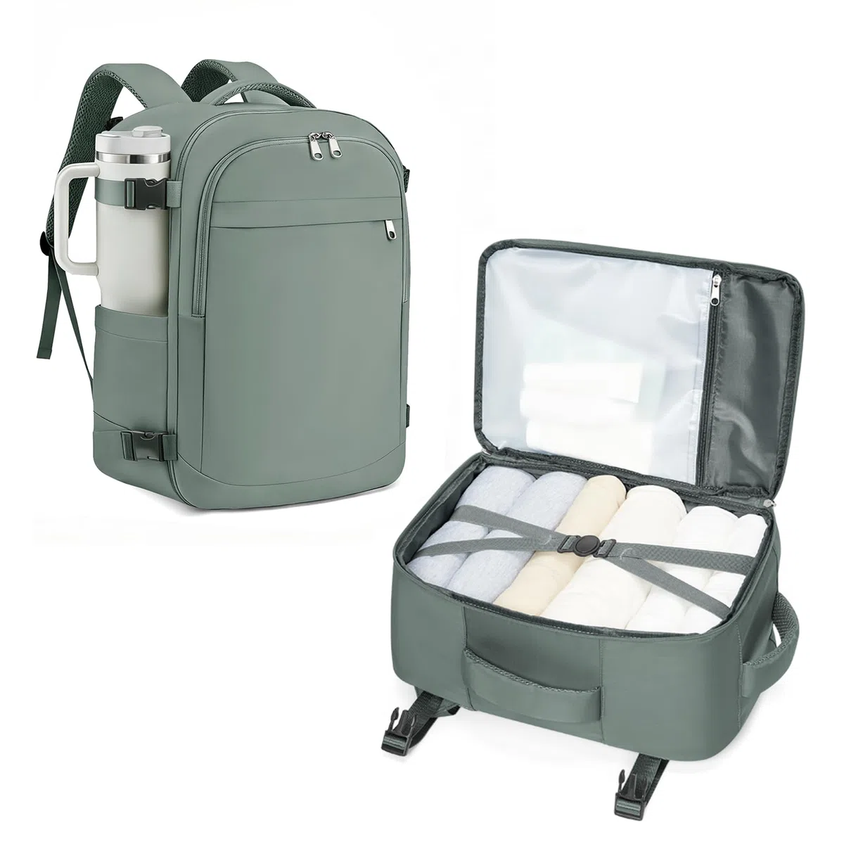 Zaino da Viaggio 40x30x20 Vueling Zaini Impermeabile Aereo Ryanair 40x20x30 Wizzair Zaino per Bagaglio sotto sedile - Verde