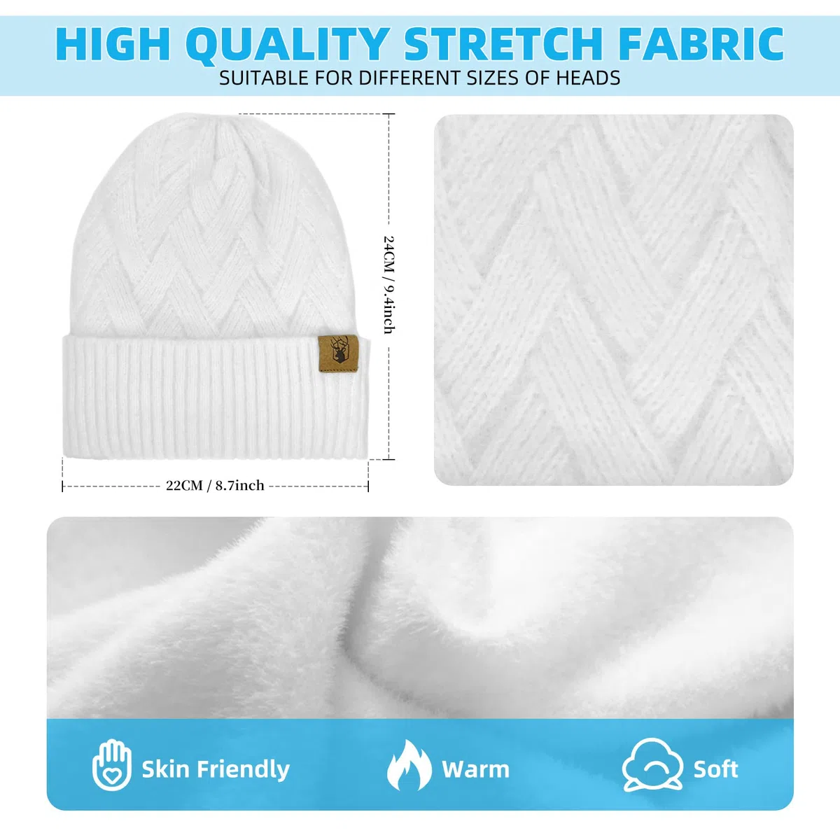 Sciarpa Donna e Berretto Guanti Touch Screen Invernali 3 Pz Cappello Fodera in Pile e Guanti Termici Set Regalo Donna