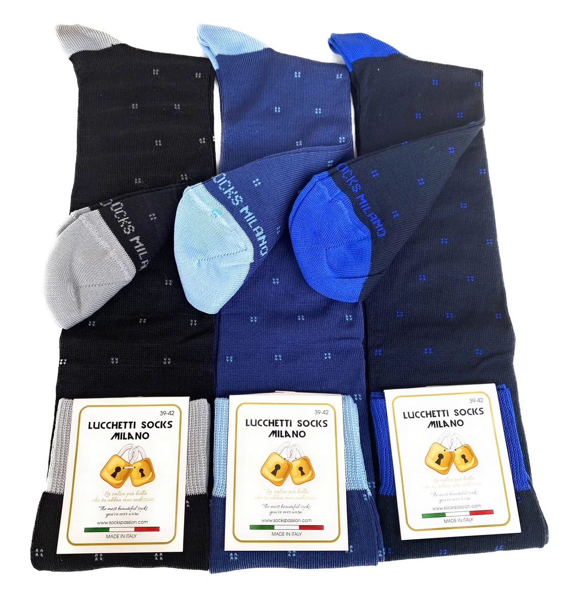 Lucchetti Socks Milano 6 paia Calze Uomo Lunghe Filo di Scozia Fantasia Cotone Colorate Pois Righe Disegni divertenti Made in Italy