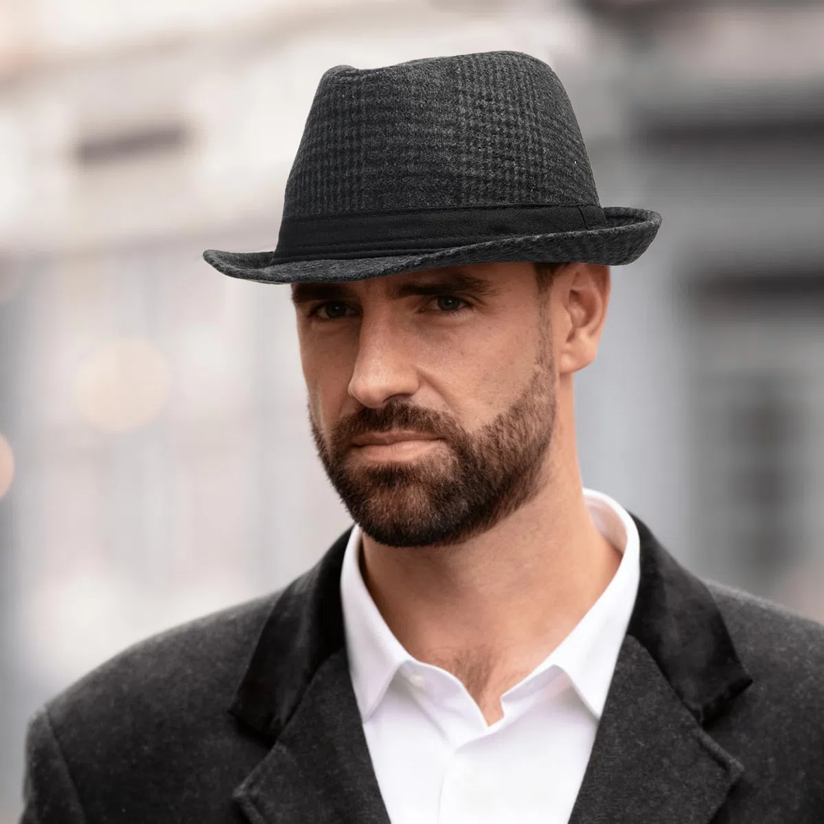 Initlove Cappello da uomo Fedora classico in feltro Panama cappello a tesa corta Trilby cappelli