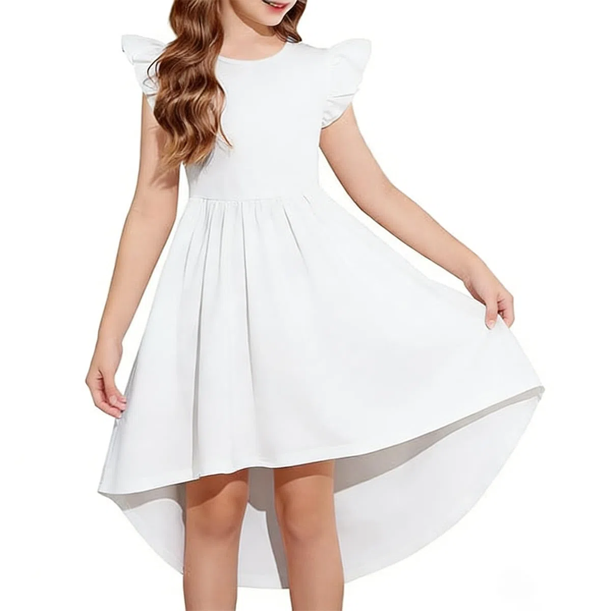 Vestito Bambina Elegante Orlo Asimmetrico Vestiti Ragazza Abito Bambine Estivi Trapezio Abiti Ragazze con Tasche 7-13 Anni