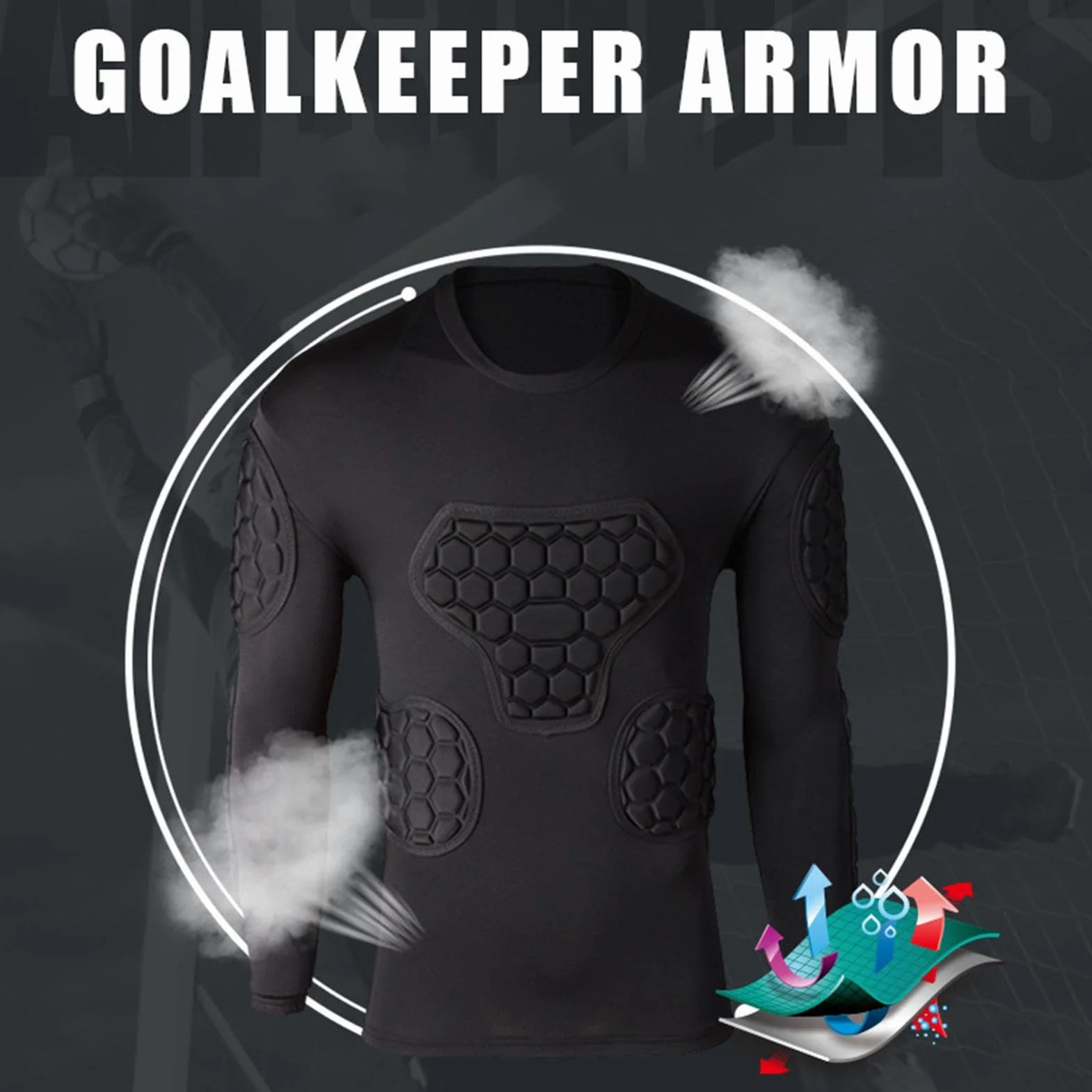FLAVAS Camicia a Compressione Imbottita | Maglia da Portiere Nera a Maniche Lunghe - Maglia da Calcio Giovanile per Calcio Basket Paintball Parkour, Magliette da Paintball da Uomo