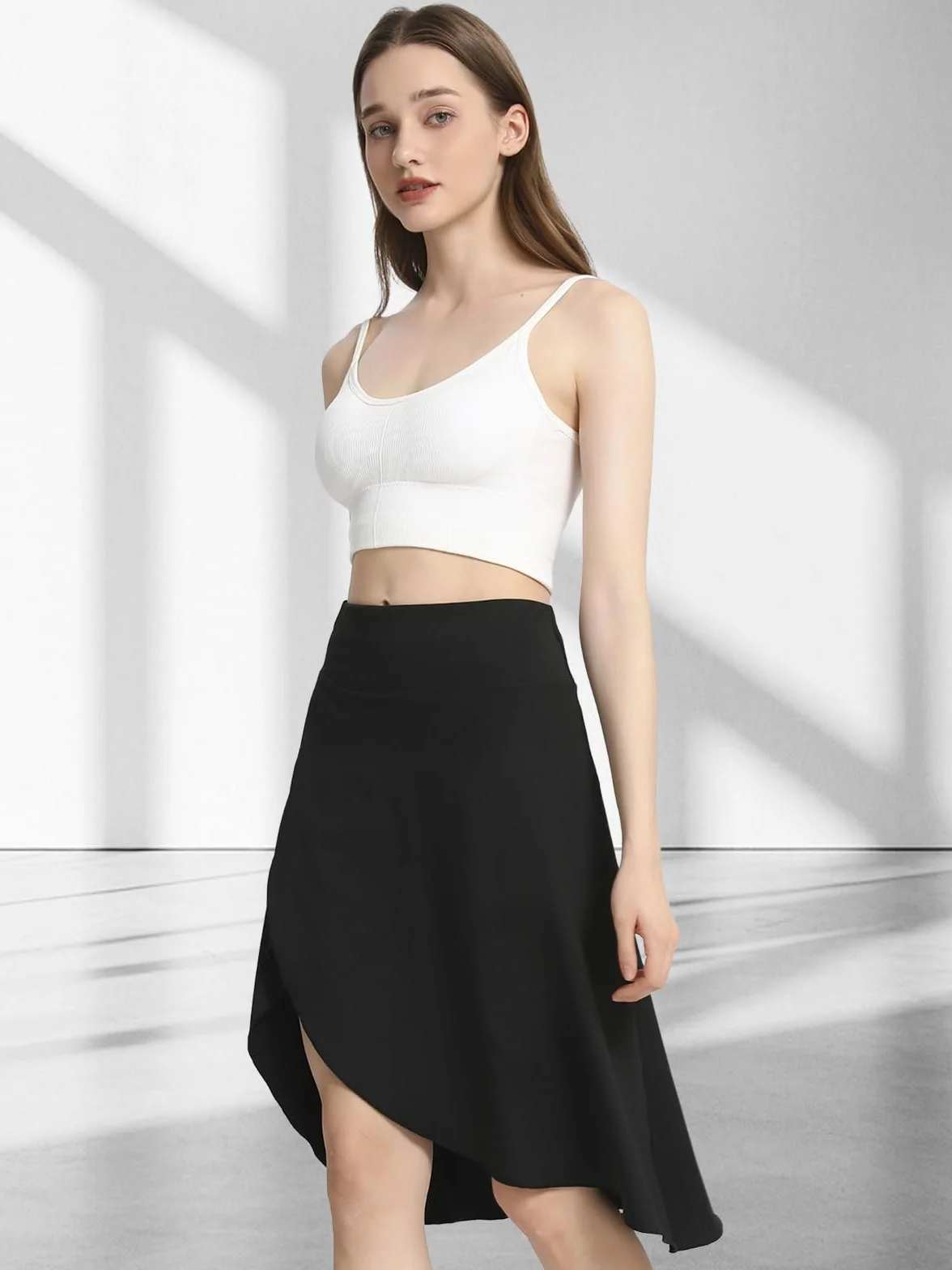 Bezioner Gonna Pantalone Donna Lunga con Pantaloncini e Tasche Midi Gonne Sportiva Orlo a Volant con Spacco Skort Tennis Golf