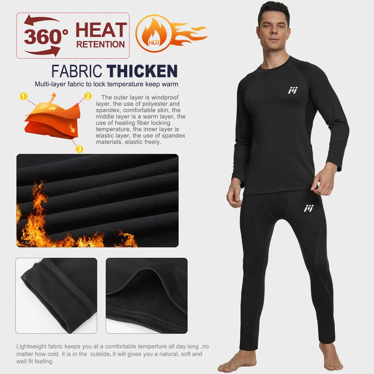 MEETWEE Set di Biancheria Intima Termica da Uomo, Maglia a Maniche Lunghe con Strato di Base Sportivo e Pantaloni ad Asciugatura Rapida, Tuta da Allenamento per Sci, Corsa ed Escursionismo