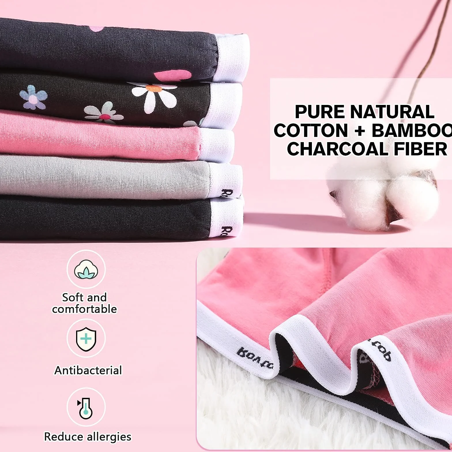 Rovtop Girls Menstrual Period Pants Teenager, Kids 5Pcs Soft Cotton Menstrual Briefs, Period Knickers Girls Leak-Proof, Clean And Washable, Teenage Menstrual Underwear for 8-16 Years Black