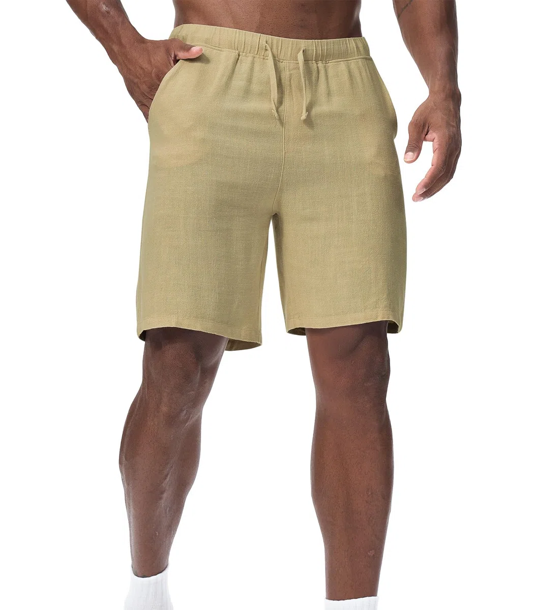 Pantaloncini Corti da Uomo in Lino Bermuda Estivi Casual da Spiaggia Pantaloncini Leggeri con Coulisse e Tasche