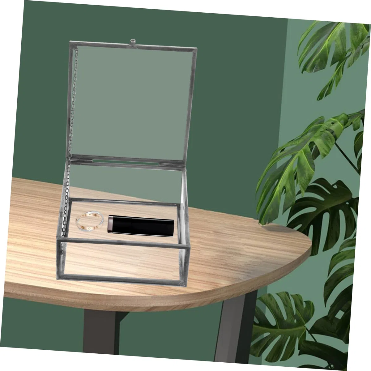 Mipcase Scatola Portaoggetti Vetro Trasparente con Cornice Organizer per Gioielli e Cosmetici Custodia Portatile Polvere per Orecchini e Collane Contenitore da Nero