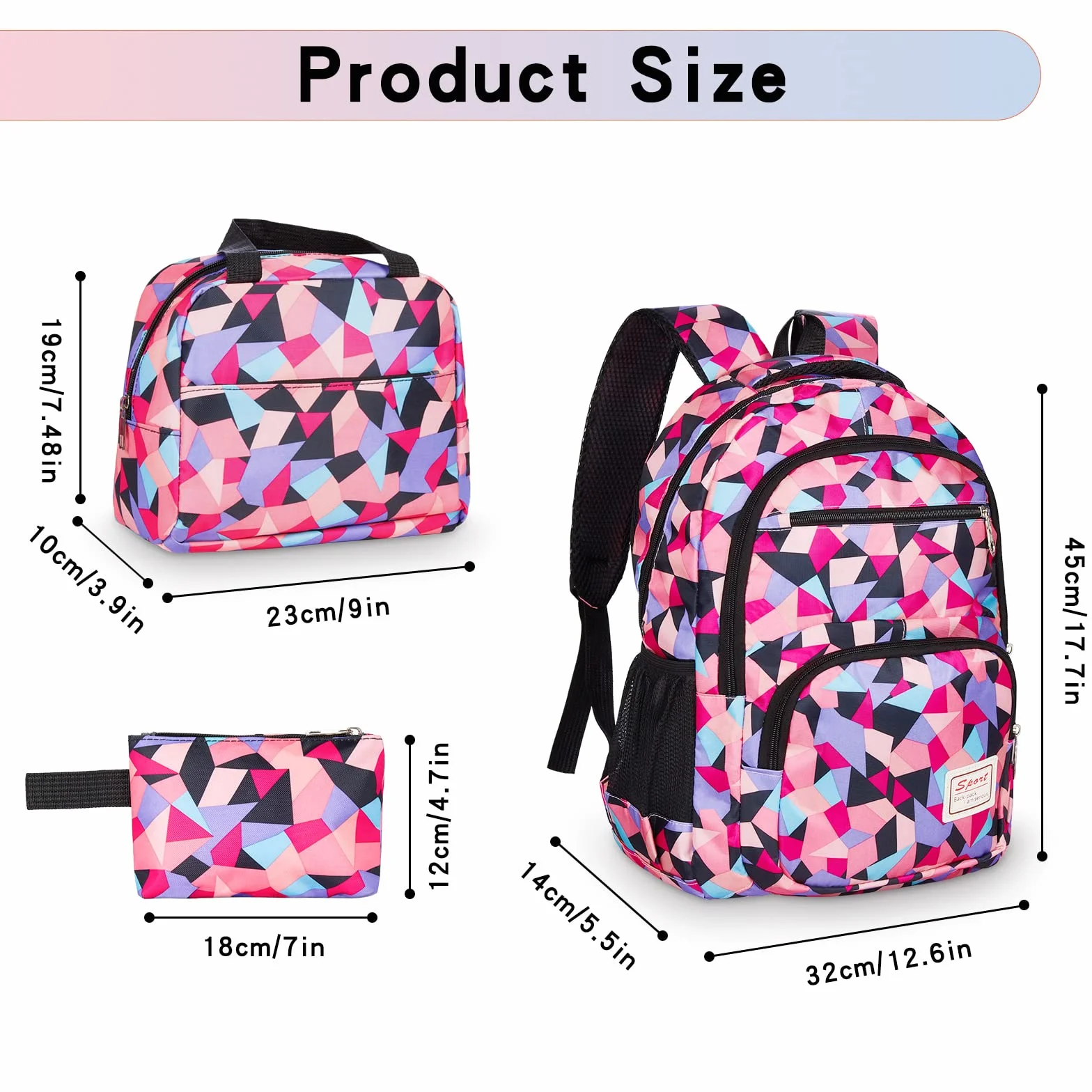 Zaino Scuola Zainetto Bambina Ragazzo per Superiore Media Università, 3 Pezzi School Bag Set Backpack Impermeabile, Grande Capacità Zainetto Ragazza Bambino per Scuola Viaggio