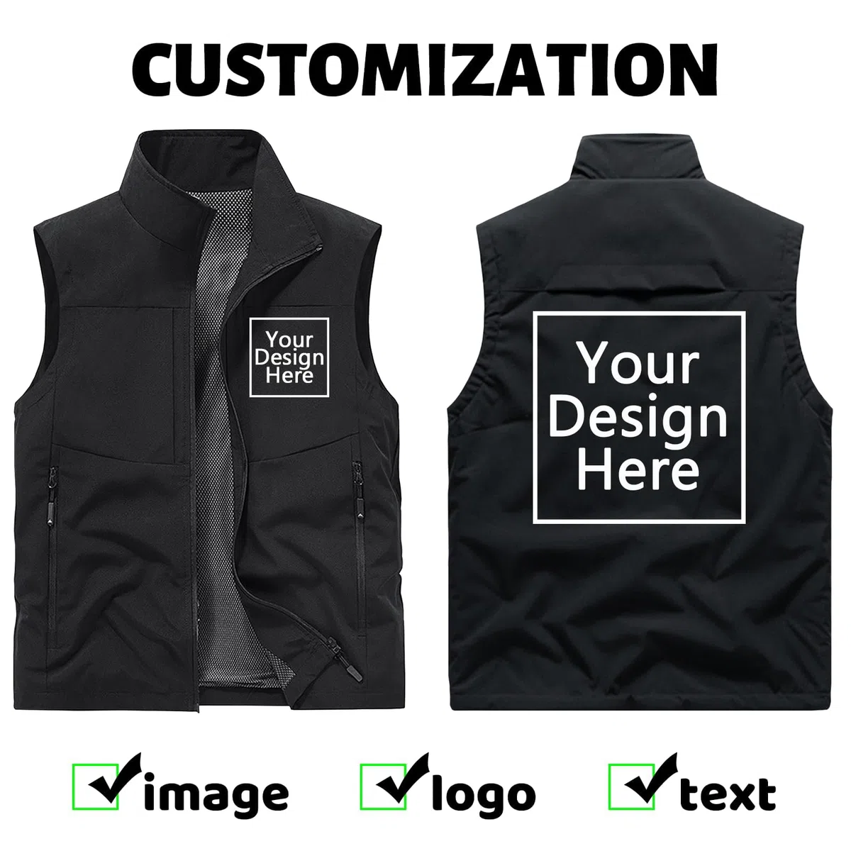 Gilet da uomo personalizzabili Gilet casual ad asciugatura rapida senza maniche con stampa logo gilet sportivo leggero con tasche multiple