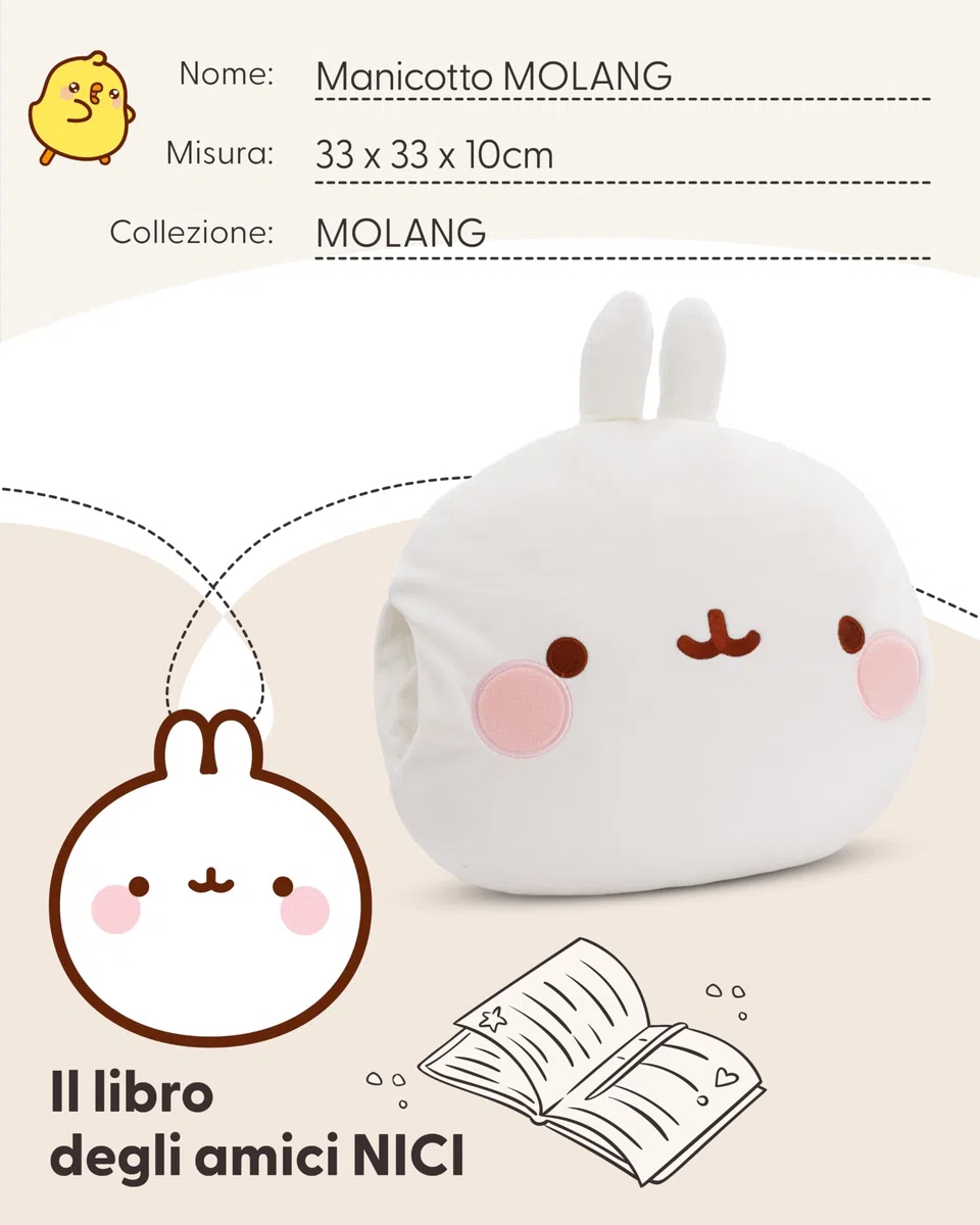 NICI manicotto Molang 33x33x10cm - Soffice manicotto per bambini con viso Molang per bambine, bambini e neonati, scaldamani ideale per le giornate fredde - 61169