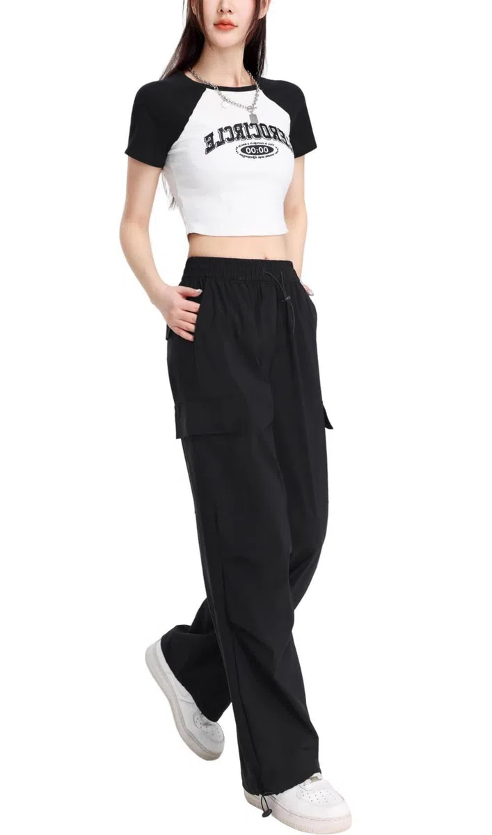 Pantaloni Cargo Donna Y2K Larghi Pantalone Lavoro ad Asciugatura Rapida Elasticizzati a Vita Alta Multi-Tasca Streetwear