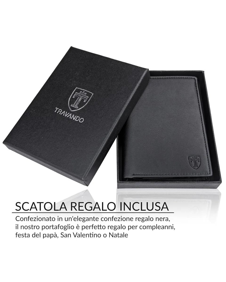TRAVANDO Portafoglio Uomo Roma con protezione RFID - Porta Carte di Credito con Portamonete in formato Verticale