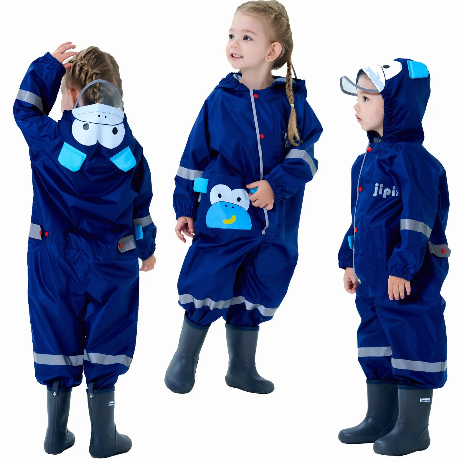 Impermeabile da Pioggia Bambini Bambine con Cappuccio Modello Cartone Animato 3D Antipioggia Giacca Tuta Portatile Sportivo Jogging Impermeabili Ragazzi Ragazze Unisex Bimbo Bimba 1-8 Anni