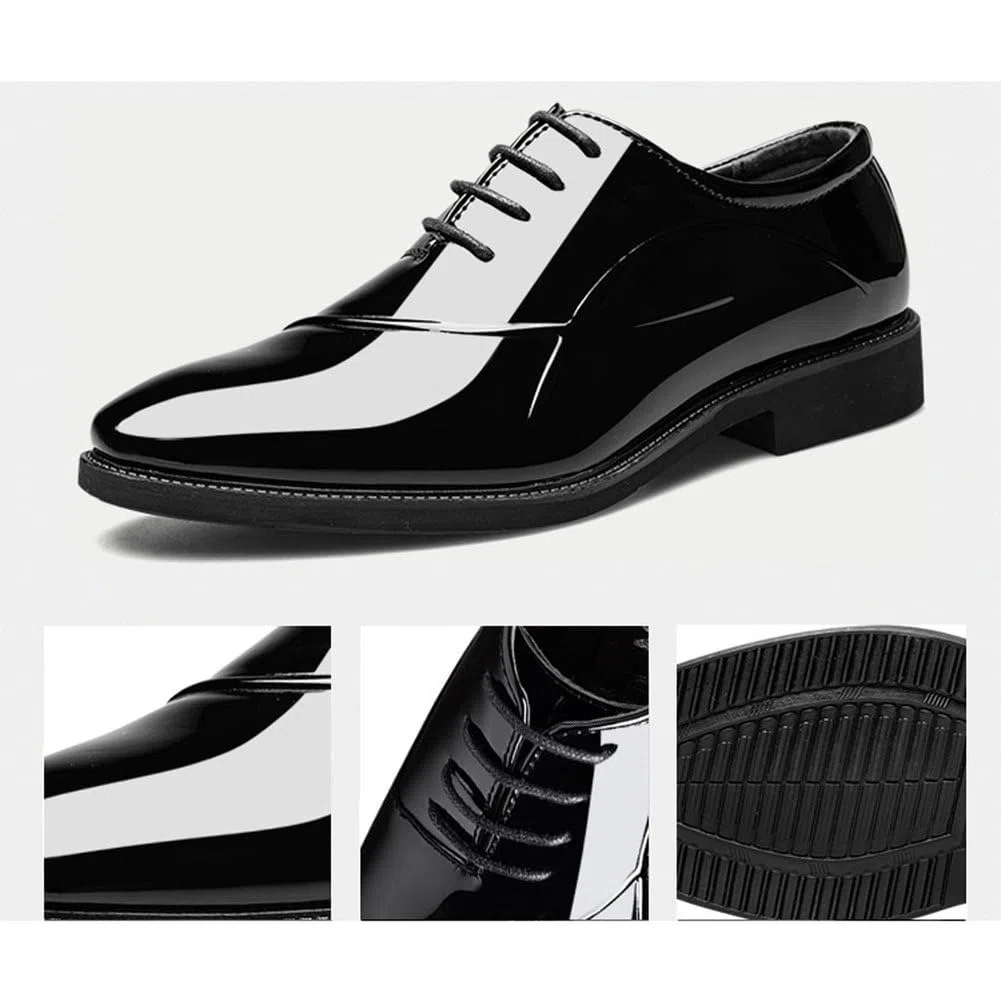 Scarpe Oxford Uomo Eleganti Derby Stringate Lucide con Punta in Pelle Verniciata Antiscivolo Low Top Antiscivolo Prom