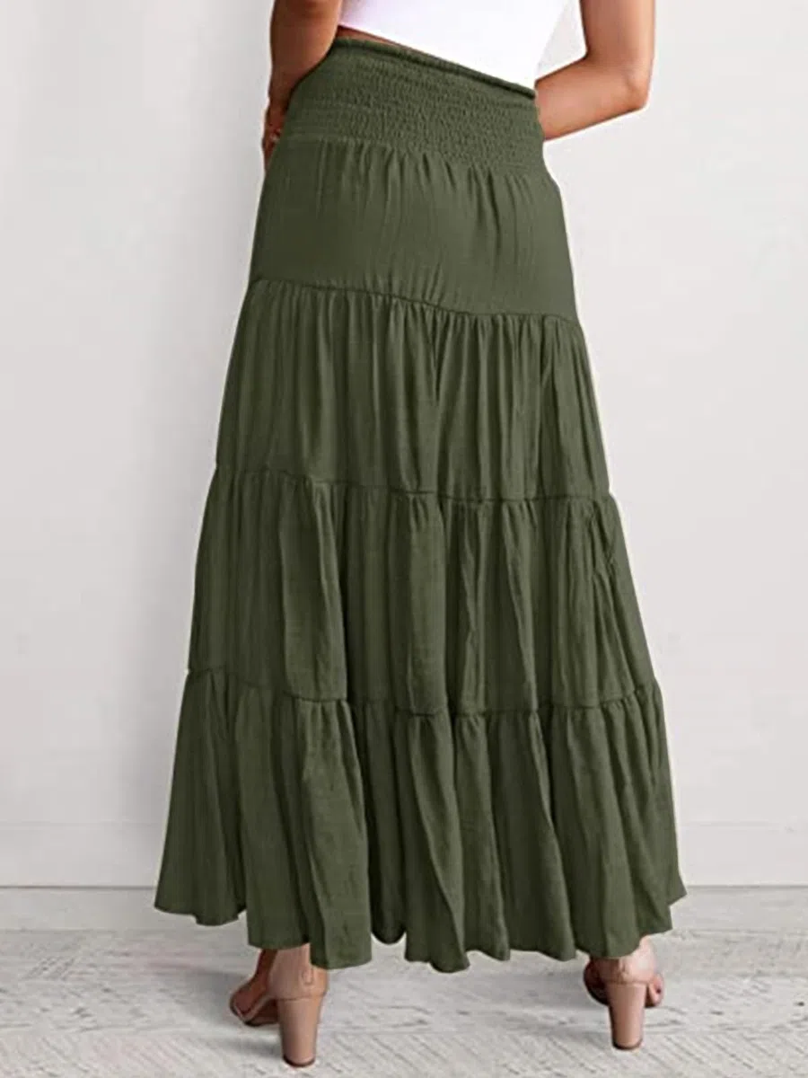 Adigaber Pieghettato Retro Maxi Gonna Lunga 2 in 1 Gonna Abito Bohemien Sciolto Gonna fluente Festa in Spiaggia Vestito Indossare Gonna Gonna Swing Grande Danza del Ventre Casual