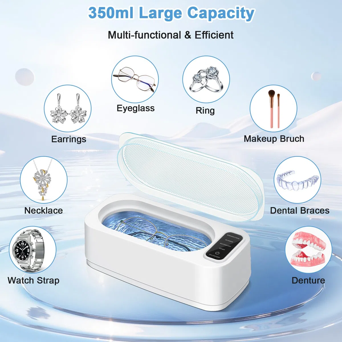 Pulitore Ultrasuoni VINATO da 350ml Ultrasonic Cleaner con 4 Modalità di Pulizia Ultrasuoni per Occhiali, Gioielli e Orologi