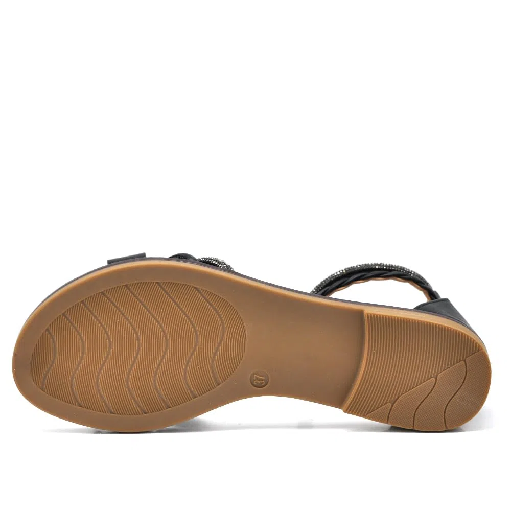 IF Fashion Scarpe Sandali Bassi Estivi da Donna Con Fasce Cinturino Strass Brillantini 6W9110 nero oro bianco