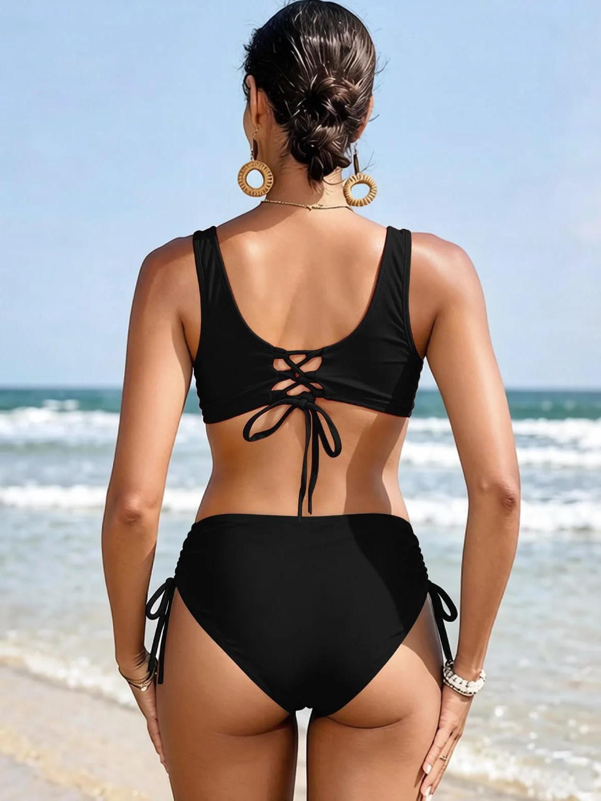 Costumi da Bagno Donna a Vita Alta Due Pezzi Bikini Set in Due Pezzi a Push Up Imbottito Reggiseno Tummy Control con Cinturino Laterale Beachwear Swimwear