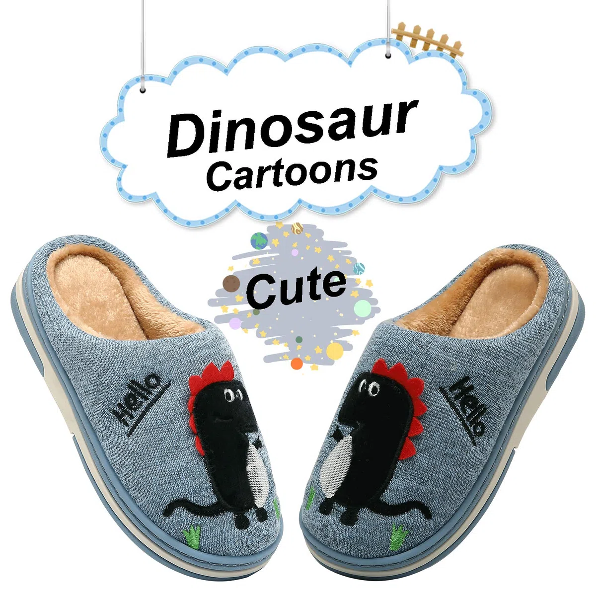 INMINPIN Inverno Pantofole da Casa Bambini Caldo Peluche Pantofola da Invernali Carino Dinosauro Comode Ciabatte Interne di Cotone per Ragazze Ragazzi