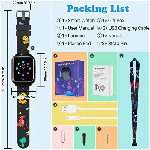 OKYUK 4G smartwatch per bambini, GPS tracker multipli stili desktop tra cui scegliere, chiamate bidirezionali, abilità dell'immagine, SOS, WLAN, touch screen impermeabile per 4-12 ragazzi e ragazze