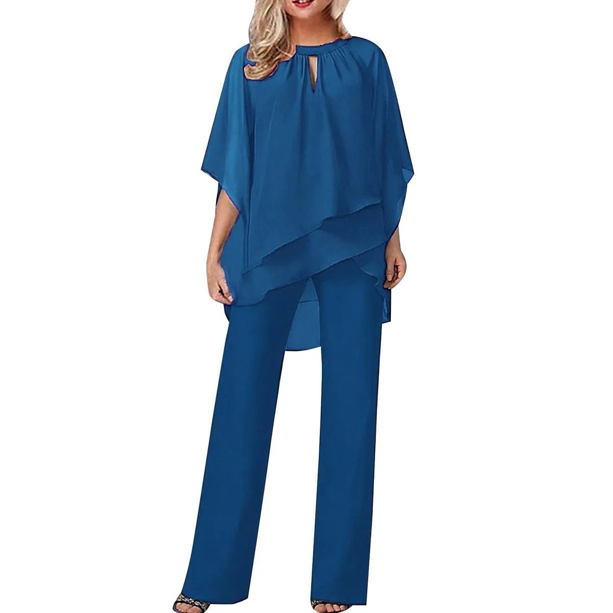 Tuta Donna Elegante Cerimonia 2 Pezzi Completi di Pantaloni a Gamba Larga Moda Vestito Casual Completi Senza Maniche Tinta Unita Set Completo Sexy Formale Playsuit Chic per Matrimoni e Feste
