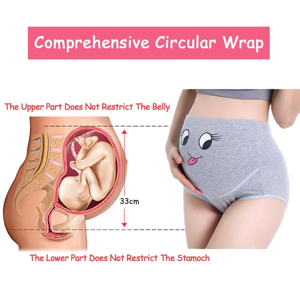 Mutandine Premaman da Donna Confezione da 3 Mutandine Premaman Elastiche A Vita Alta in Cotone Antiscivolo Pantaloncini Mutandine Gravidanza con Stampa Smiley,M-5XL