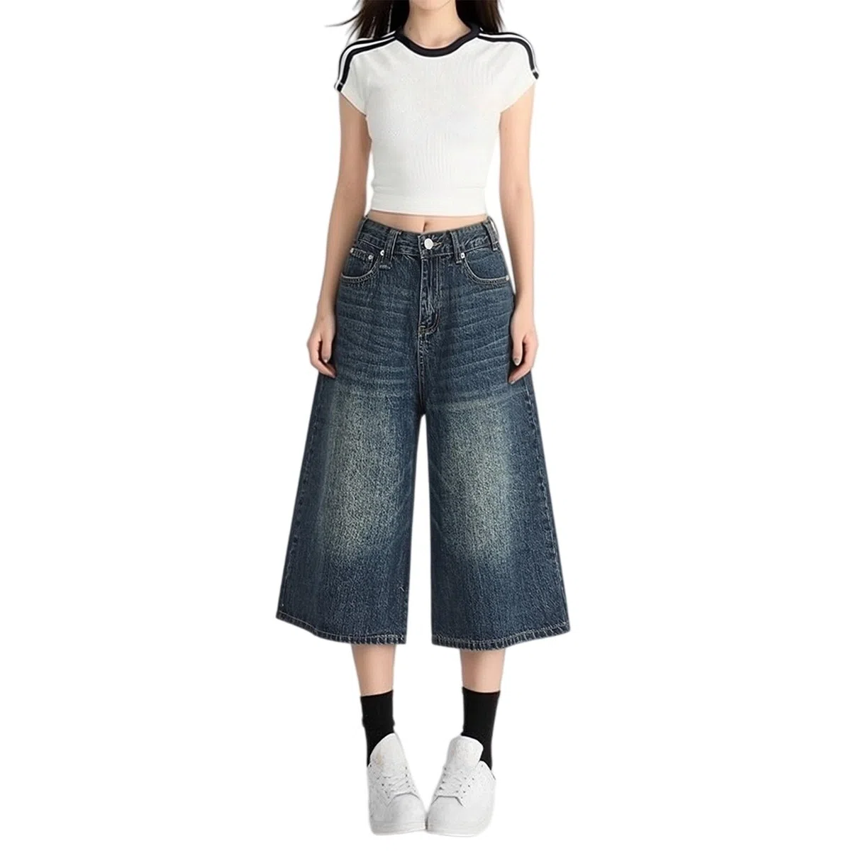 Baggy Jean Shorts Donna Y2K Jeans Vintage Bermuda Pantaloni 3/4 Donna Hip Hop Shorts Jeans Elegante Gamba Larga Pantalone Casual Pantaloncini Larghi Denim Taglie Forti Streetwear