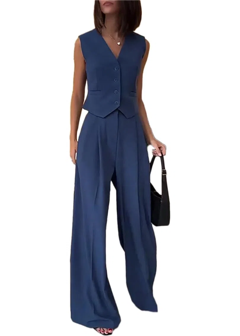 Tailleur Donna Eleganti Estivi 2 Pezzi Tailleur Pantalone Tuta Tute Complete Gilet con Bottone e Pantaloni A Vita Alta Casuale Chic Abbigliamento da Lavoro Tempo Libero Streetwear