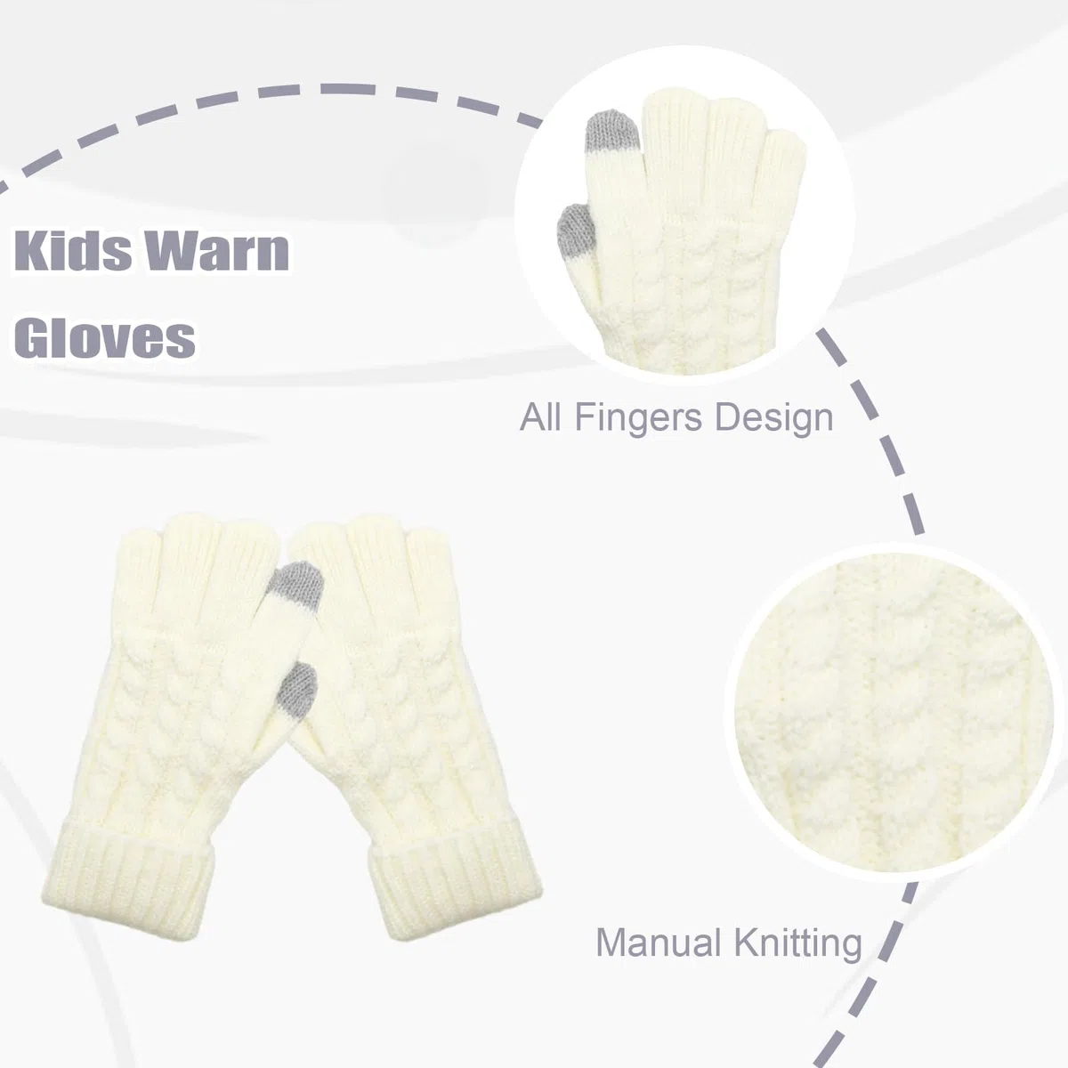 Lifup 3 Pezzi Bambini Inverno Beanie Cappello Sciarpa Guanti Set, Termico Maglia Crochet Spessa Pom Kids Beanie Cappello Sciarpa Guanti per 5-12 Anni Ragazzi Ragazze