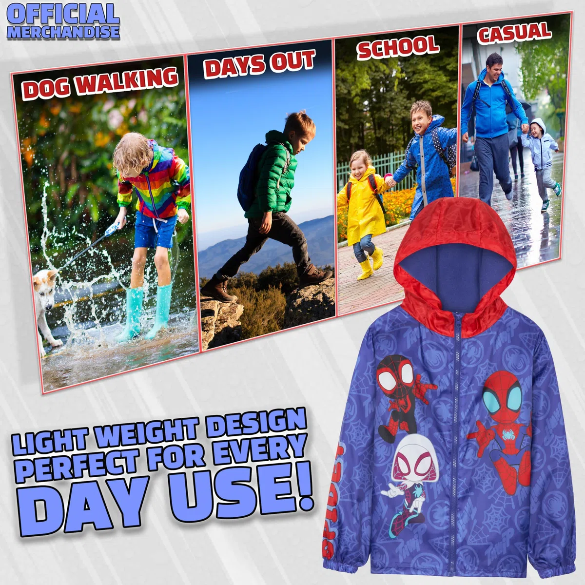 Marvel Spidey Giacca Impermeabile Bambino, Giacca Antipioggia con Cappuccio e Fodera in Pile, Idea Regalo per Ragazzi