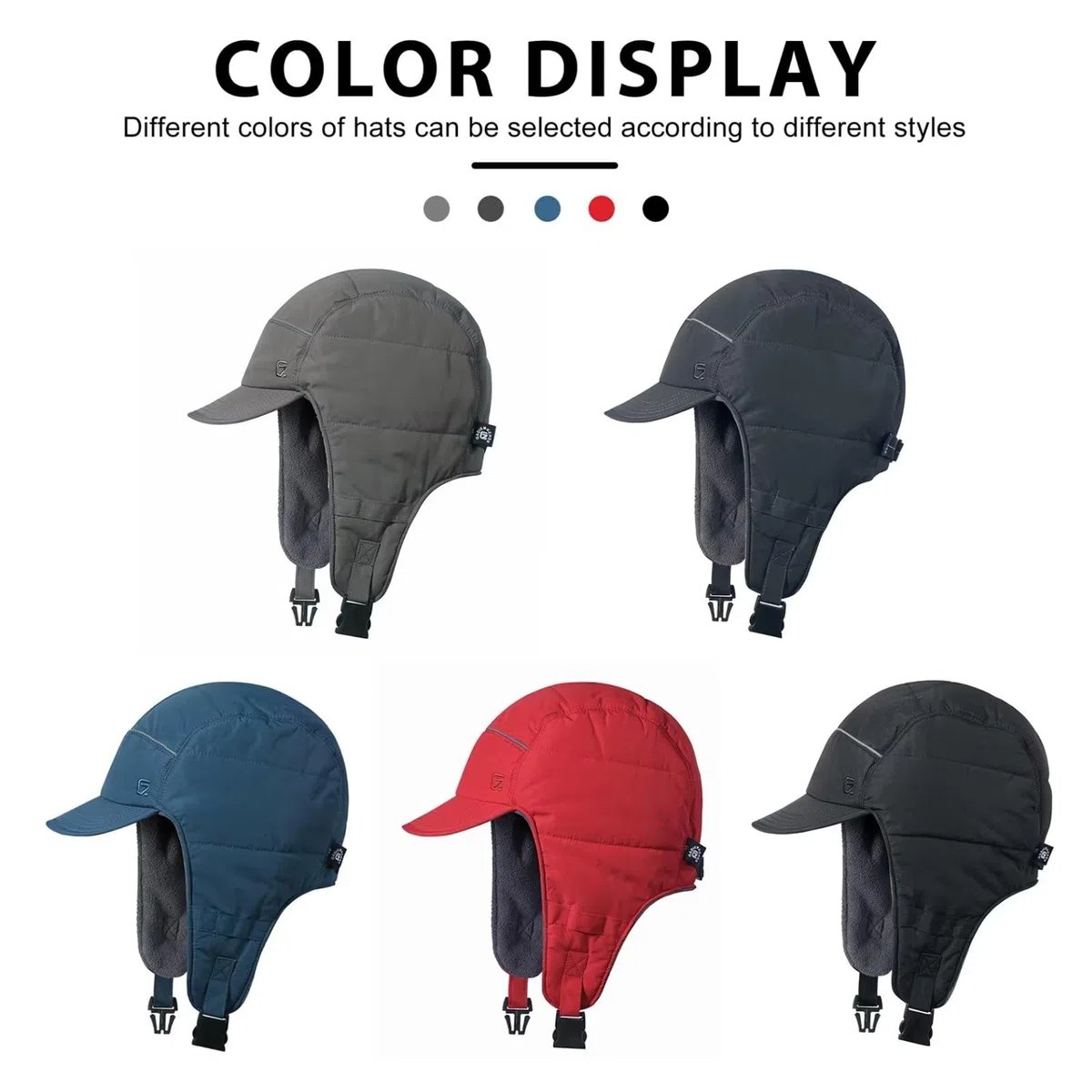 GADIEMKENSD Trapper Hat Winter Hat with Ear Flaps Water Repellent Reflective Baseball cap
