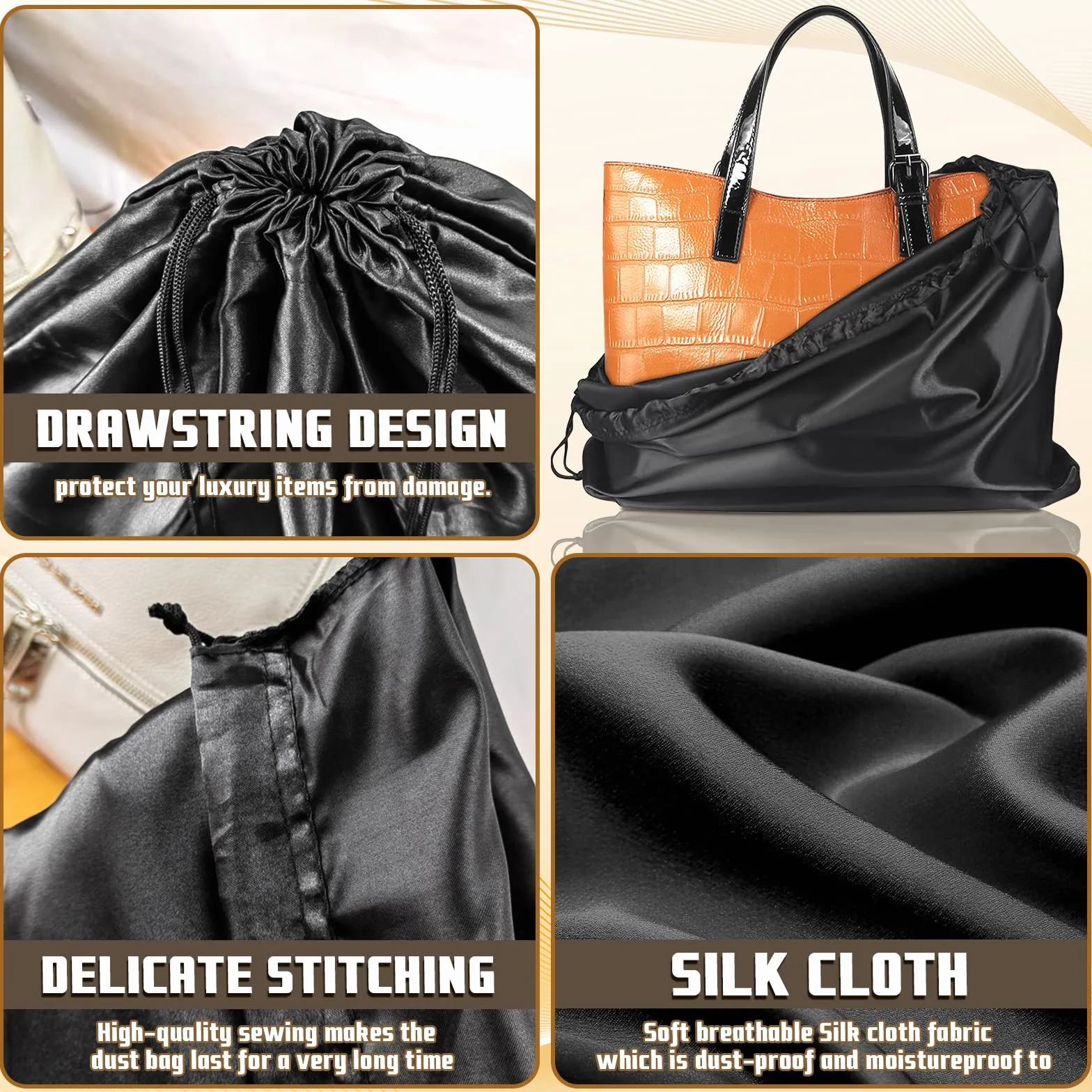 Custodia in Tessuto per Custodia con Coulisse Borsa Portaoggetti Borsa 50 * 40 cm per Valigia Portatile Gadget Aereo da Viaggio Set di 12 (Nero)