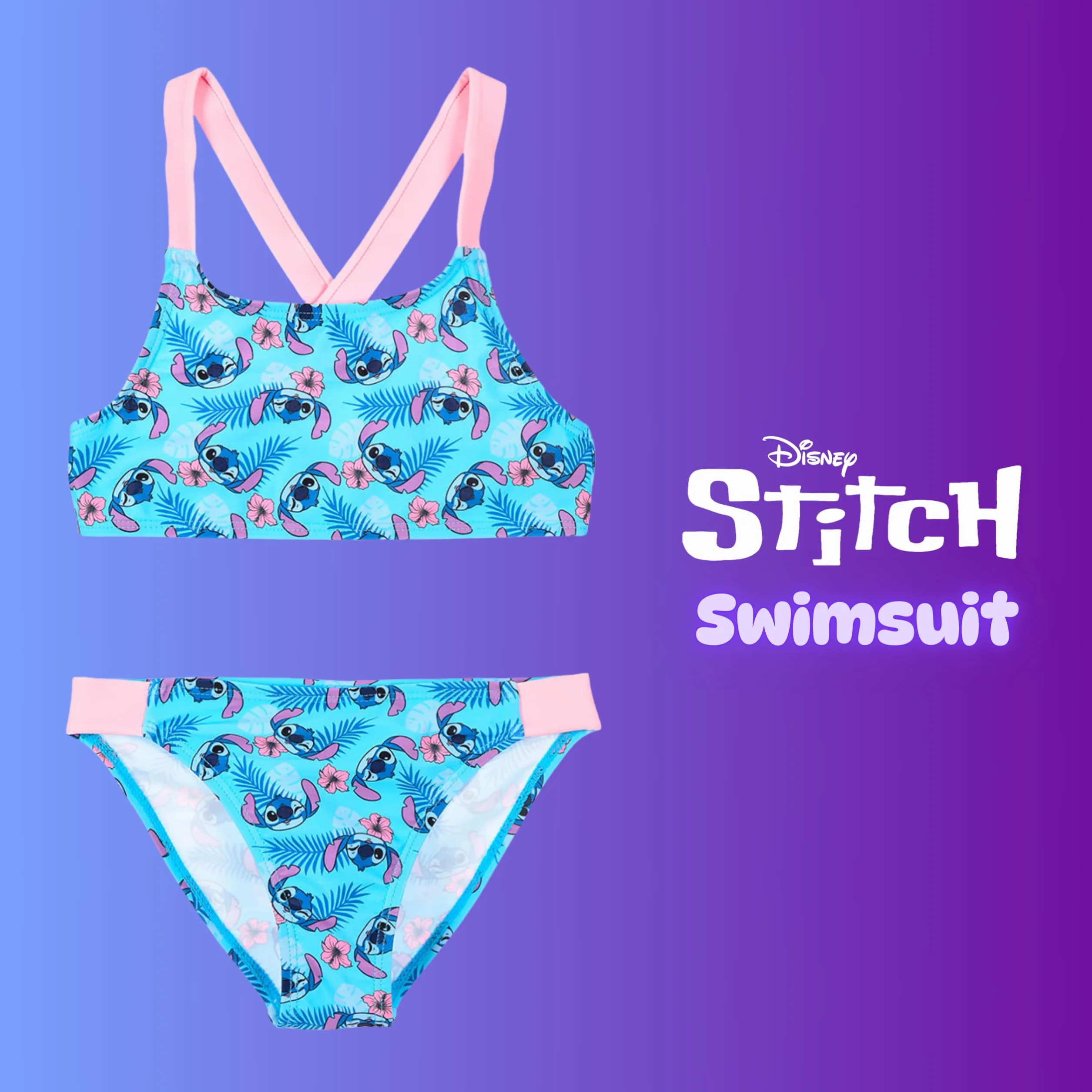 Disney Stitch Bikini per Ragazze, Costume da Bagno Due Pezzi per Bambine e Adolescenti, Taglie 6 ai 12 Anni