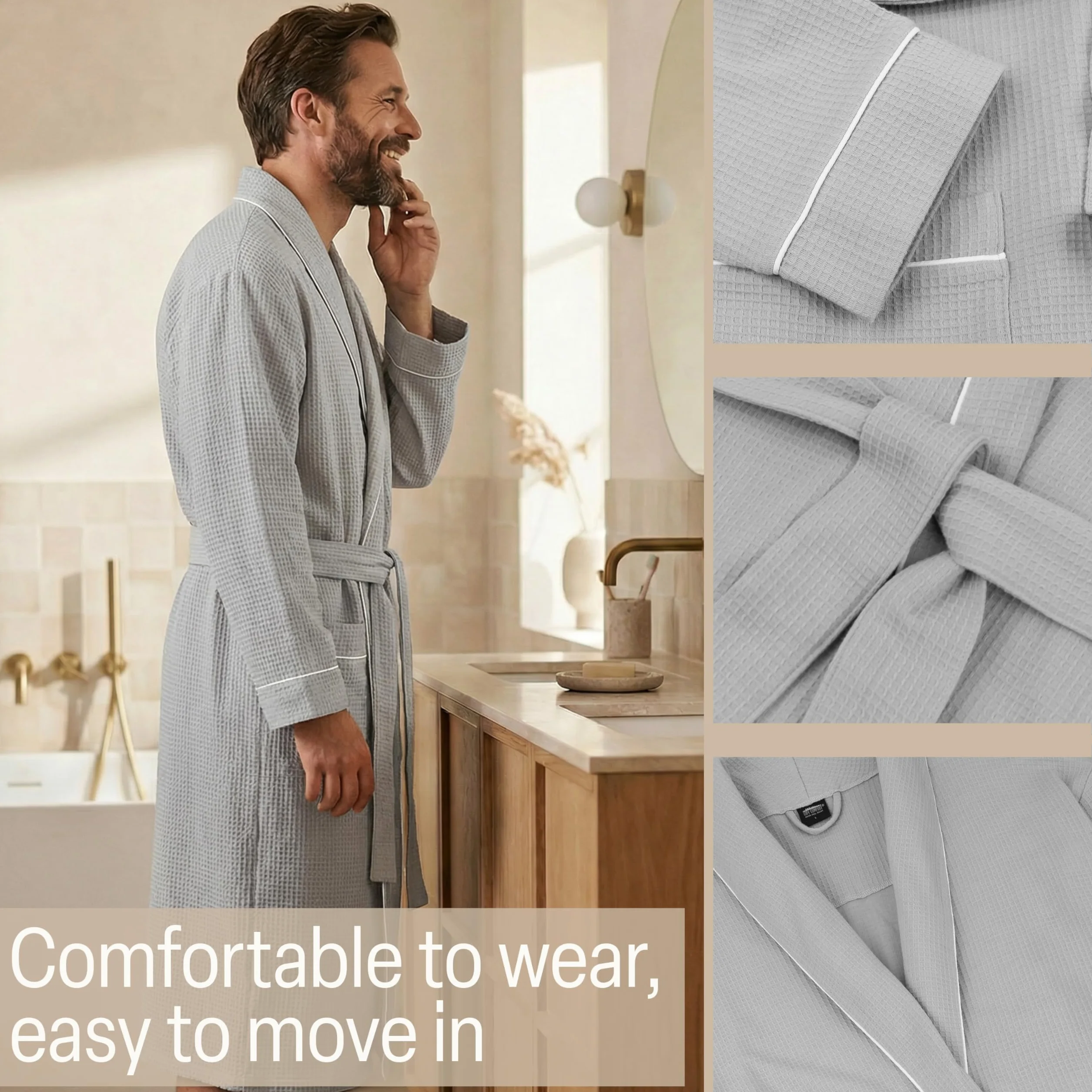 Get Trend Accappatoio Uomo M-3XL, Collo a Scialle Cialda Accapatoio, Leggero Vestaglia con Cintura Annodata, Regalo Uomo