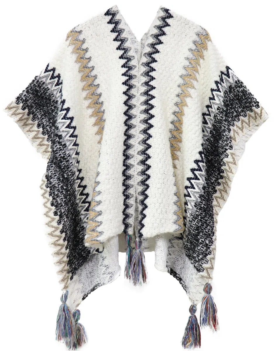 Miaikvs Poncho a righe colorate vintage stile etnico da donna con collo in pelliccia, scialle in maglia, cardigan aperto sul davanti da donna