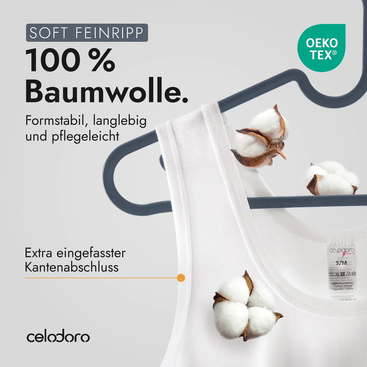 CELODORO - Canottiere da uomo lisce, 100% cotone pettinato, pretrattate, 5 pezzi, colore: bianco