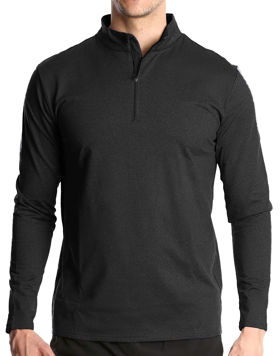 Maglietta sportiva a maniche lunghe da uomo con cerniera a 1/4 casual da palestra in esecuzione ad asciugatura rapida polo all'aperto calda escursionismo pesca top