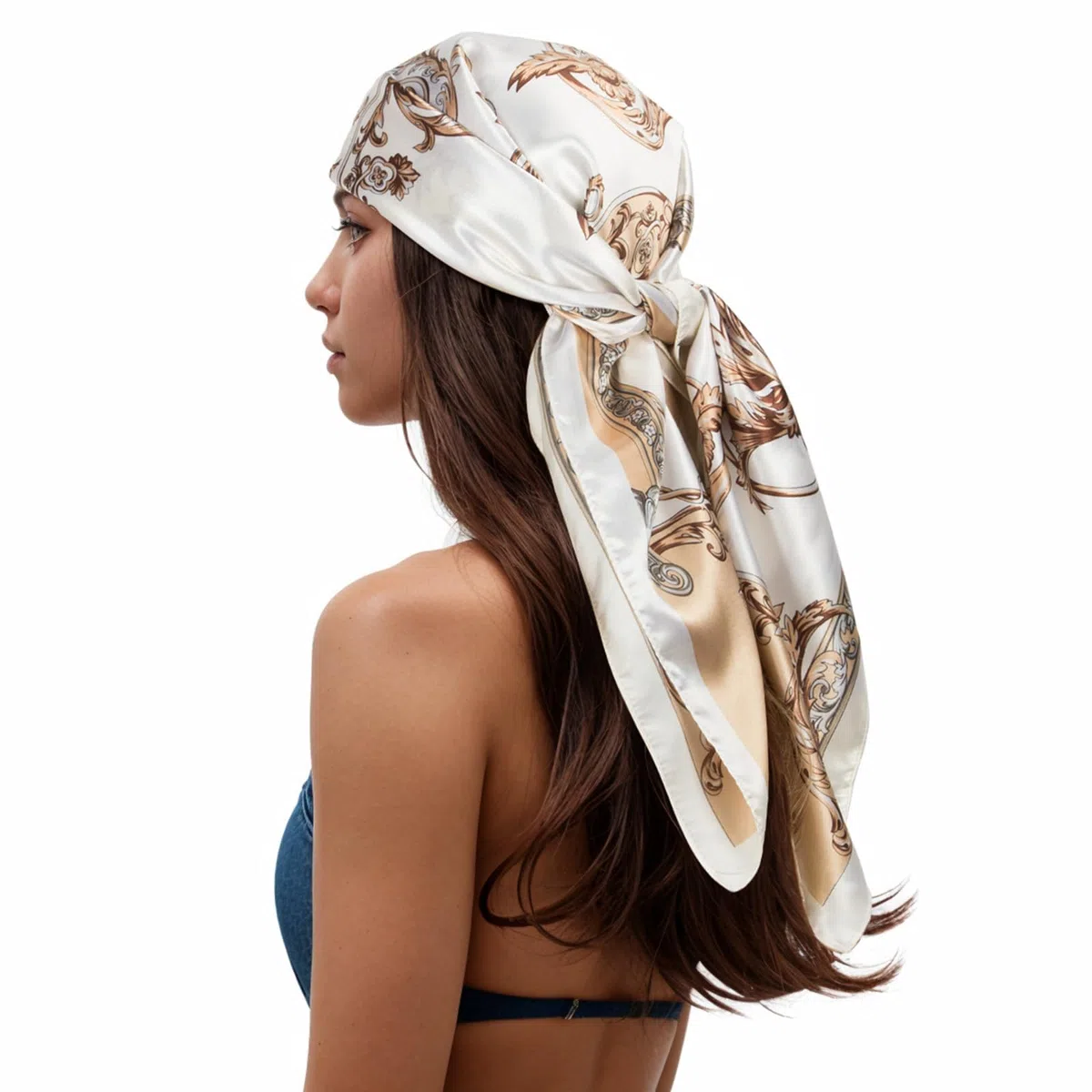 BelleVive Sciarpa quadrata di seta, stampata, fazzoletto per capelli, ideale come foulard o accessorio alla moda per tutte le stagioni, 90 cm, multicolore