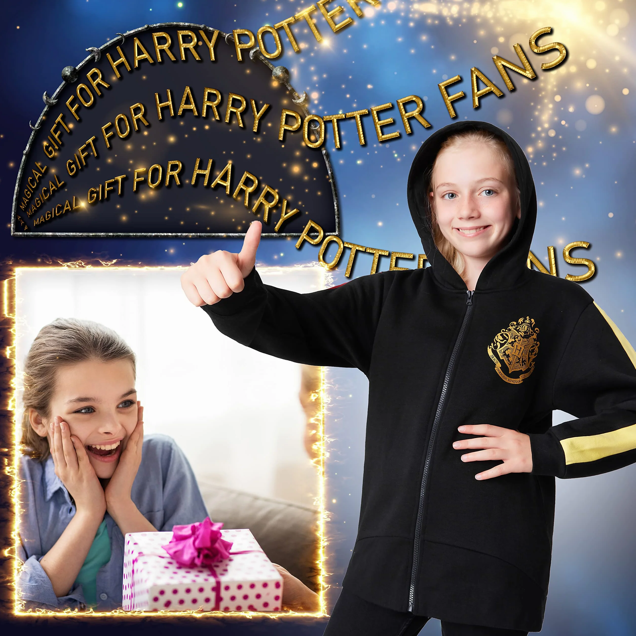 Harry Potter Felpa Cappuccio Bambina, Morbido Hogwarts Zip Felpe con Cappuccio