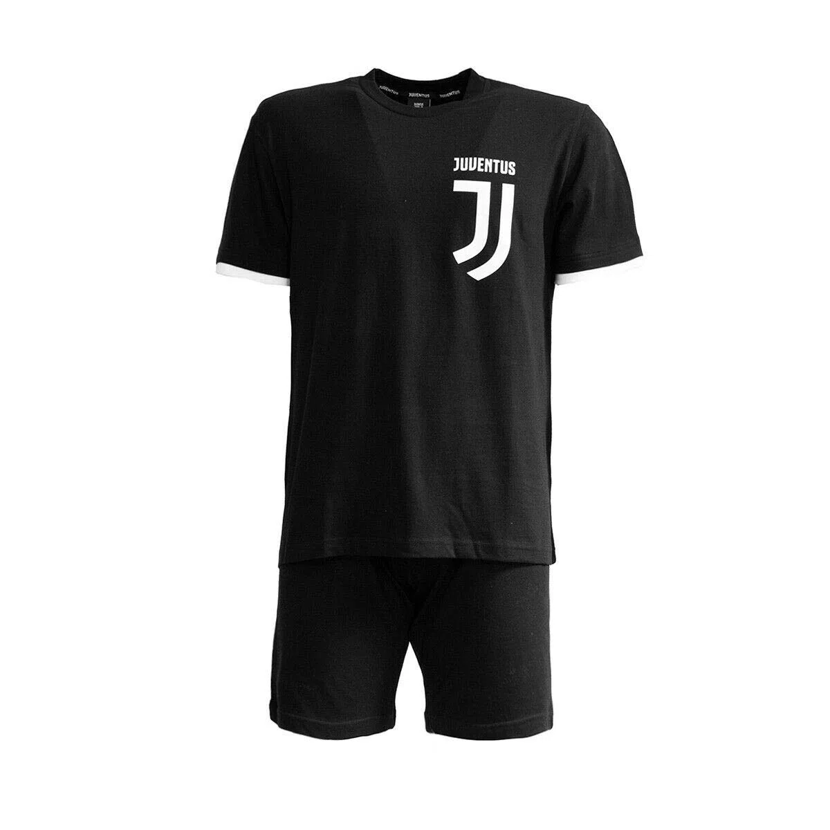 Pigiama Corto Maglia Manica Corta + Pantaloncini Juventus FC Prodotto Ufficiale Juve Uomo Adulto (Nero, M)