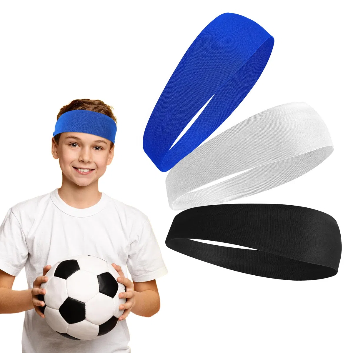 3 fasce per capelli sportive per bambini, per ragazzi e ragazze, elastiche, morbide, traspiranti, assorbono il sudore, per calcio, basket, corsa, tennis